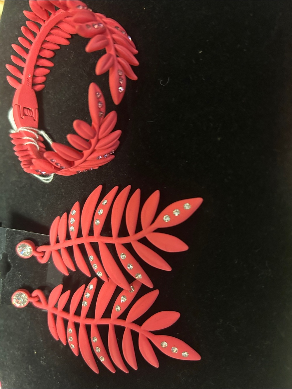 Pink Rebecca Minkoff Leaf Statement Earrings and Bracelet Set
